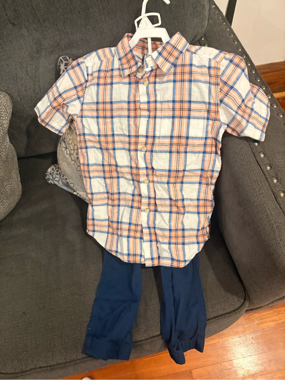 Chaps Short-Sleeve Plaid Button-Down Shirt - White, Blue & Orange